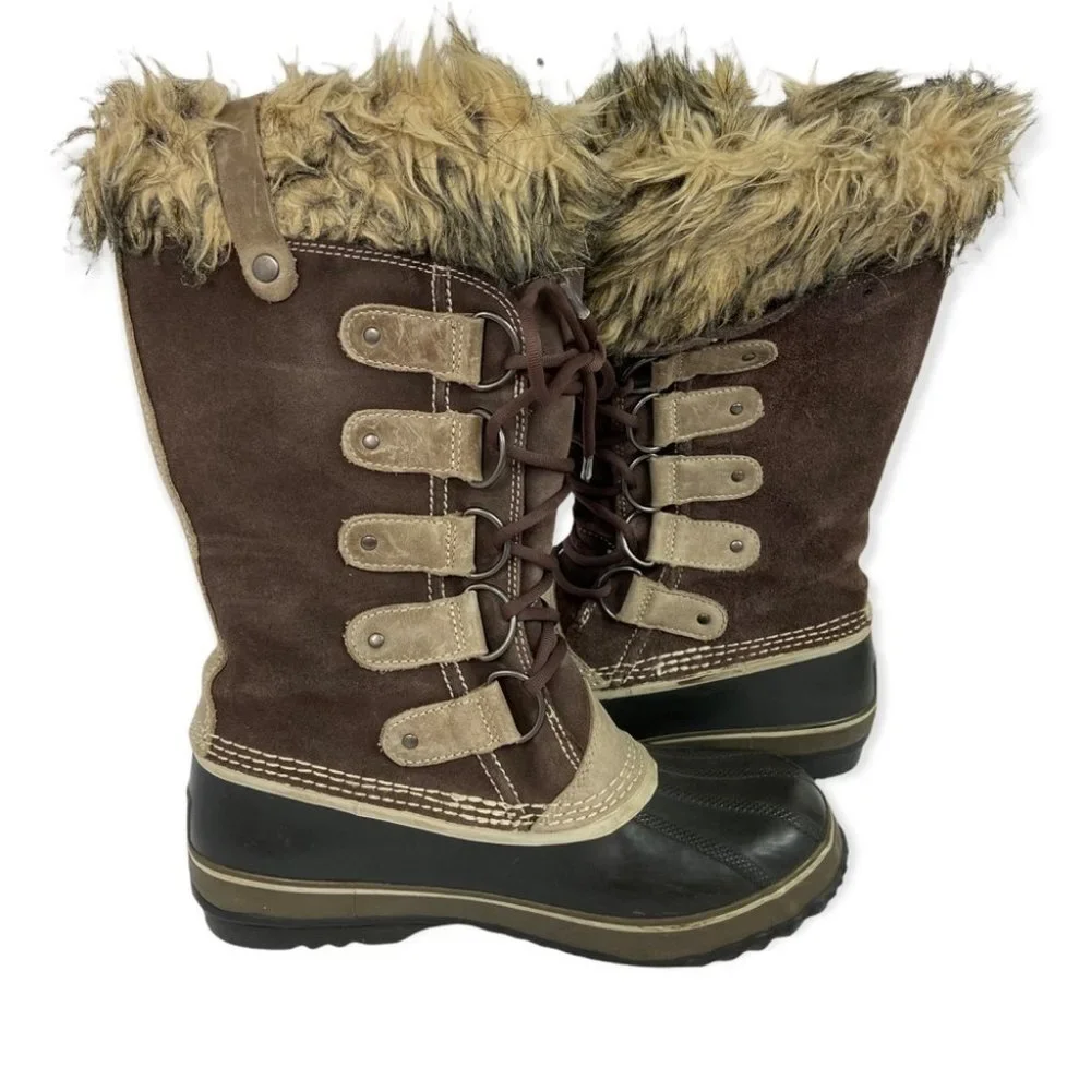 Sorel Joan of‎ Arctic Winter Snow Boots Waterproof Faux Fur Trim Lace Up Tall 8 - Picture 3 of 12
